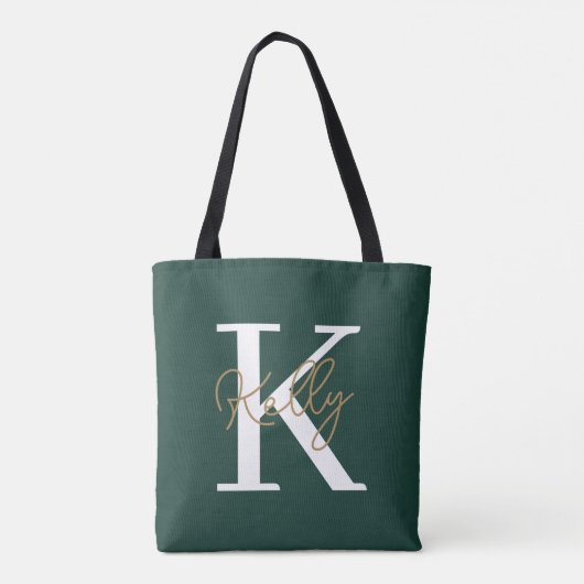 Modern Emerald Green Monogram Script Tasche (Rückseite)