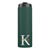 Modern Emerald Green Monogram Script Thermosbecher (Vorderseite)