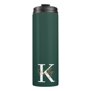 Modern Emerald Green Monogram Script Thermosbecher