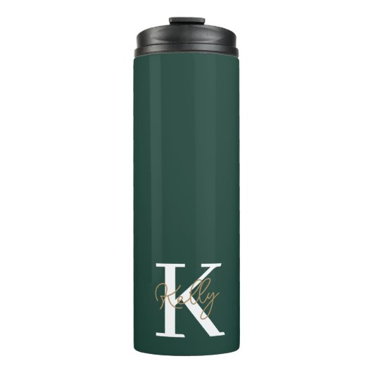 Modern Emerald Green Monogram Script Thermosbecher (Vorderseite)