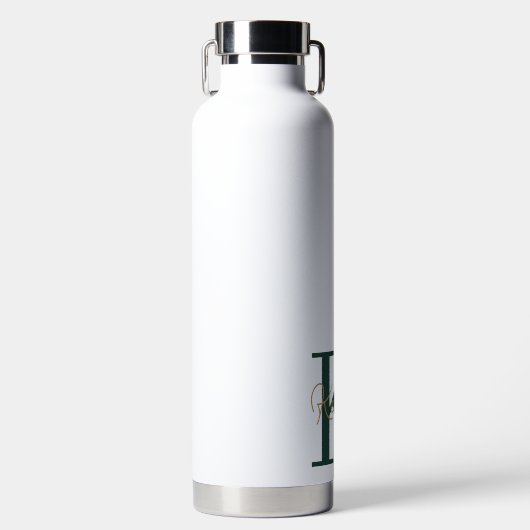 Modern Emerald Green Monogram Script Trinkflasche (Vorderseite)