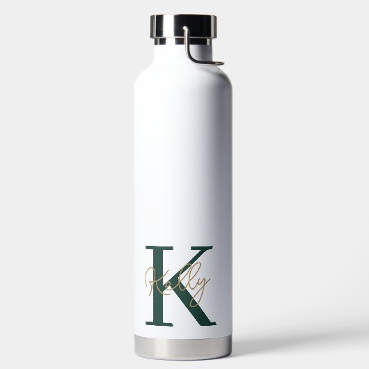 Modern Emerald Green Monogram Script Trinkflasche (links)