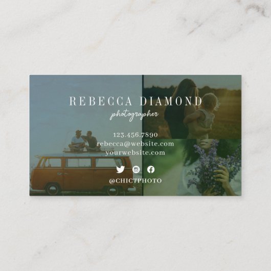 Modern Emerald Green Overlay 4 Foto Script Visitenkarte (Rückseite)