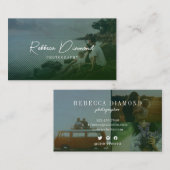 Modern Emerald Green Overlay 4 Foto Script Visitenkarte (Vorne/Hinten)