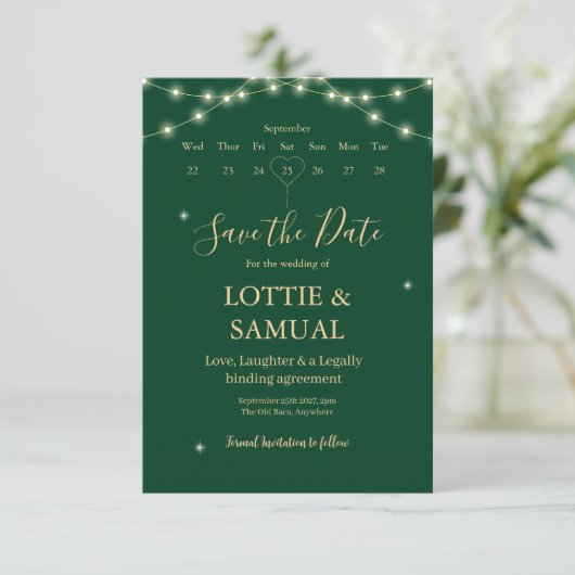 Modern Emerald green Save The Date (Stehend Vorderseite)