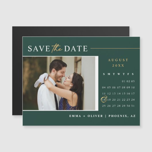 Modern Emerald Green Save the Date Calendar Magnet (Vorne/Hinten)