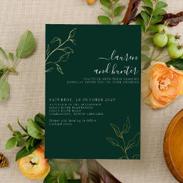Modern Emerald Green Script Botanical Wedding Gold Folieneinladung