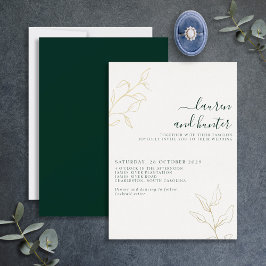 Modern Emerald Green Script Botanical Wedding Gold Folieneinladung