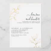 Modern Emerald Green Script Botanical Wedding Gold Folieneinladung (Vorderseite)
