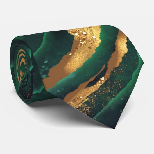 Modern Emerald Green und Gold Agate Men's Krawatte (Gerollt)