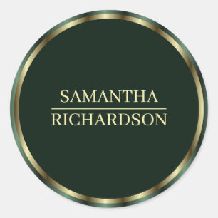 Modern Emerald Green und Gold Border Name Runder Aufkleber