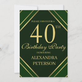 Modern Emerald Green und Gold Streifen Geburtstag Einladung