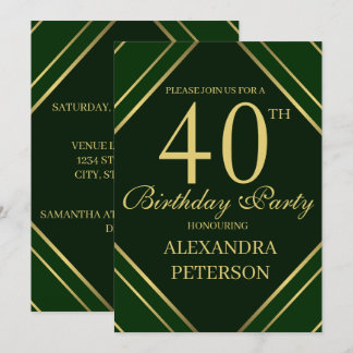 Modern Emerald Green und Gold Streifen Geburtstag Einladung