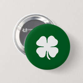 Modern Emerald Green Vier-Leaf Clover Lucky Irish Button