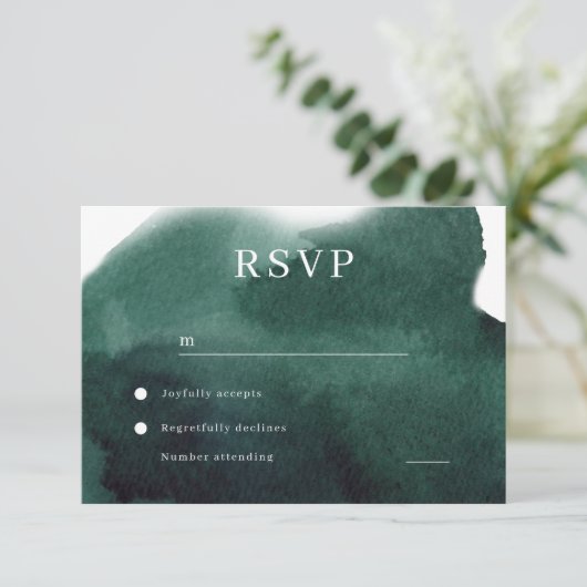 Modern Emerald Green Watercolor Wedding RSVP Karte (Stehend Vorderseite)