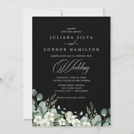 Modern Emerald Greenery Wedding Einladung (Vorderseite)