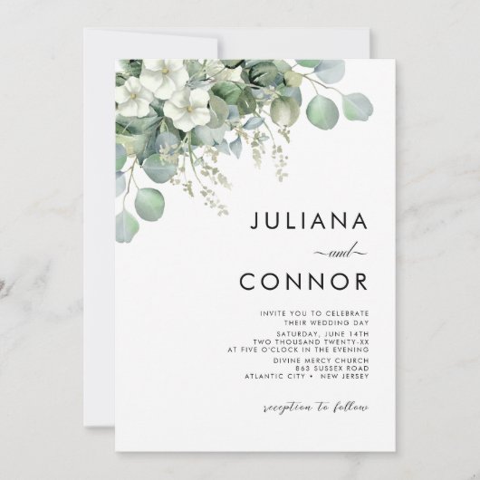 Modern Emerald Greenery Wedding Einladung (Vorderseite)