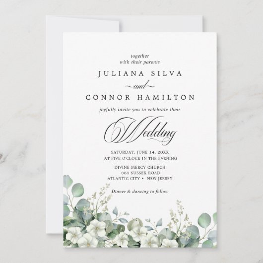 Modern Emerald Greenery Wedding Einladung (Vorderseite)