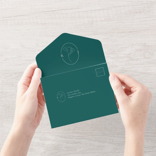 Modern Emerald Monogram Script Wedding All In One Einladung (Eröffnung)