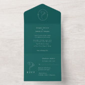 Modern Emerald Monogram Script Wedding All In One Einladung (Innen)