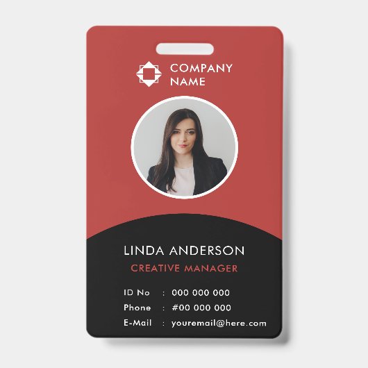 Modern Employee Foto ID Company Logo Black Red Ausweis (Front)