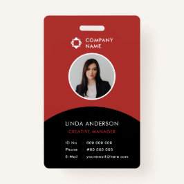 Modern Employee Foto ID Company Logo Black Red Ausweis