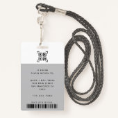 Modern Employee Photo ID Logo | QR Barcode Gray Ausweis (Rückseite mit Schlüsselband)