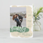 Modern Endlich Aquarell Foto Tan Green Save The Date (Stehend Vorderseite)