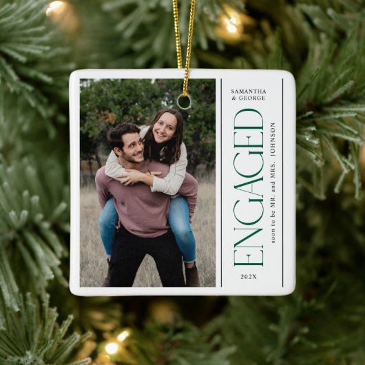 Modern Engaged Couples Photo Mr & Mrs Keramikornament (Baum)