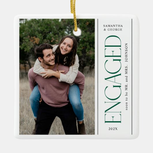 Modern Engaged Couples Photo Mr & Mrs Keramikornament (Vorderseite)