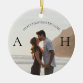 Modern Engagement 2 Photo First Christmas Engaged Keramik Ornament (Vorne)