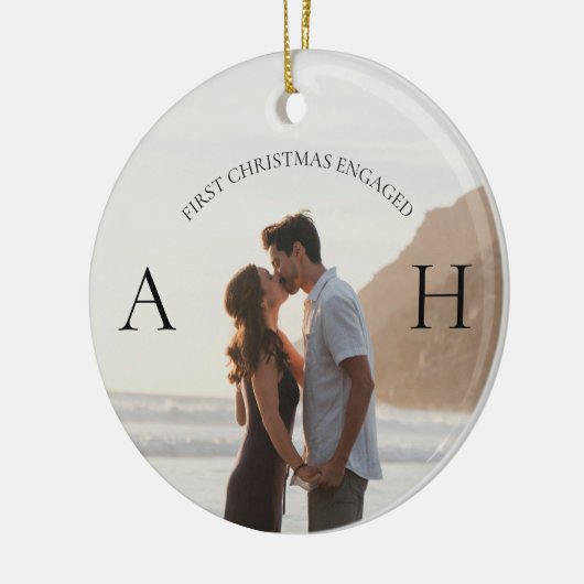 Modern Engagement 2 Photo First Christmas Engaged Keramik Ornament (Links)