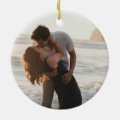 Modern Engagement 2 Photo First Christmas Engaged Keramik Ornament (Hinten)