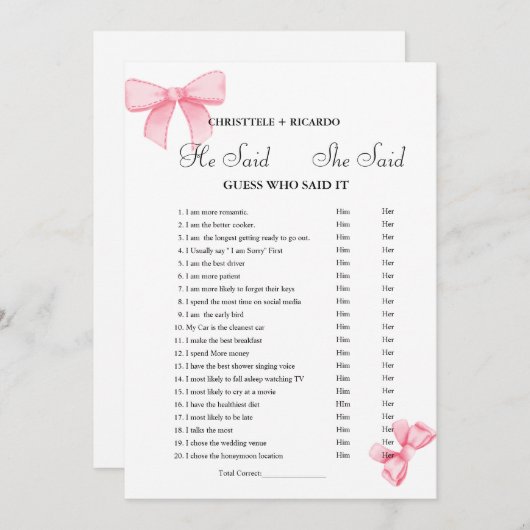 Modern Er sagte, sie habe Brautparty-Spielkarte ge Ankündigung (Vorne/Hinten)