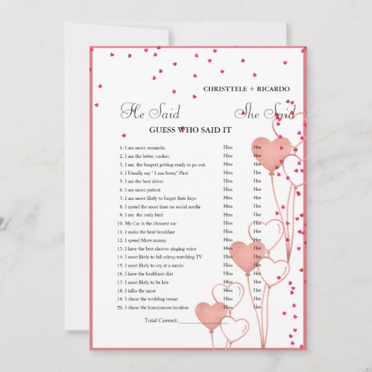 Modern Er sagte, sie habe Brautparty-Spielkarte ge Ankündigung (Vorderseite)