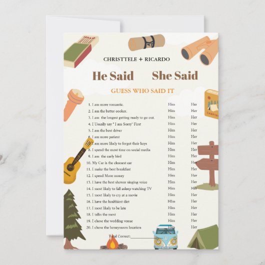 Modern Er sagte, sie habe Brautparty-Spielkarte ge Ankündigung (Vorderseite)