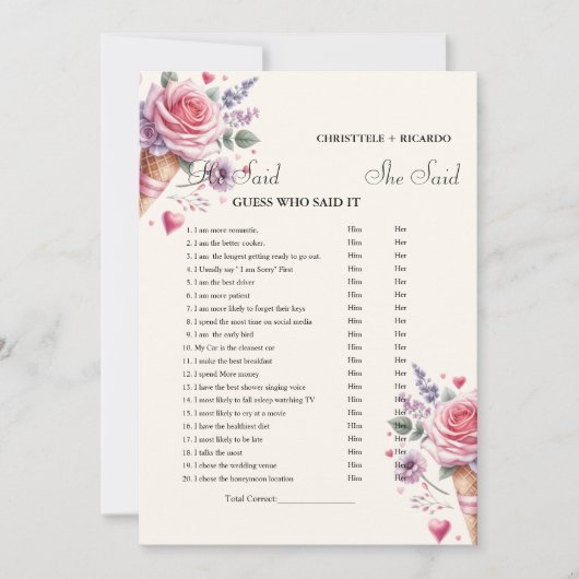 Modern Er sagte, sie habe Brautparty-Spielkarte ge Ankündigung (Vorderseite)