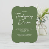 Modern Erntedank Dinner Sage Green White Script Einladung (Stehend Vorderseite)