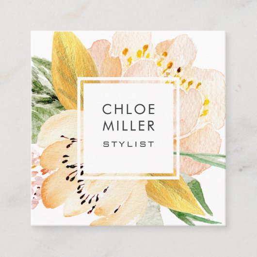 Modern erröten Pfirsich-quadratische mit Quadratische Visitenkarte (Vorderseite)