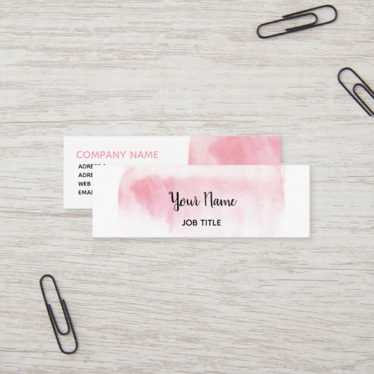 Modern erröten rosa Aquarell-dünne Visitenkarte (Vorderseite/Rückseite Beispiel)