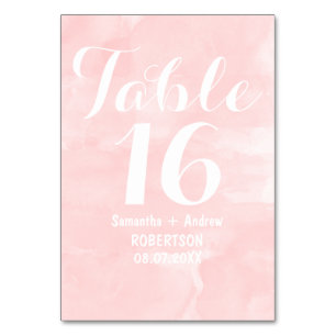 Modern erröten rosa Watercolor-Tischnummer Tischnummer