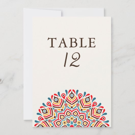 Modern Ethnic Floral Mandala Wedding Table Number Einladung (Vorderseite)