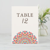 Modern Ethnic Floral Mandala Wedding Table Number Einladung (Stehend Vorderseite)