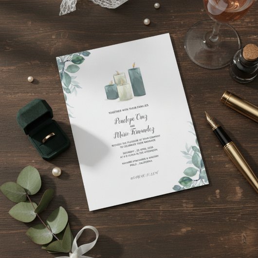 Modern Eucalyptus & Candle Wedding Invitation  Einladung