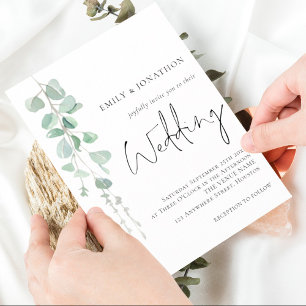 Modern Eucalyptus Elegant Script Sage Wedding Einladung