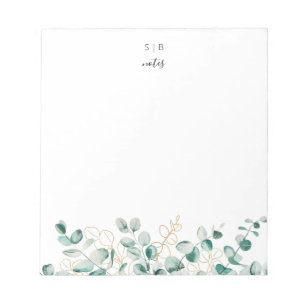 Modern Eucalyptus Green Gold Custom Monogram Notizblock