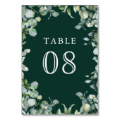 Modern Eucalyptus Greenery Emerald Green Wedding Tischnummer (Rückseite)