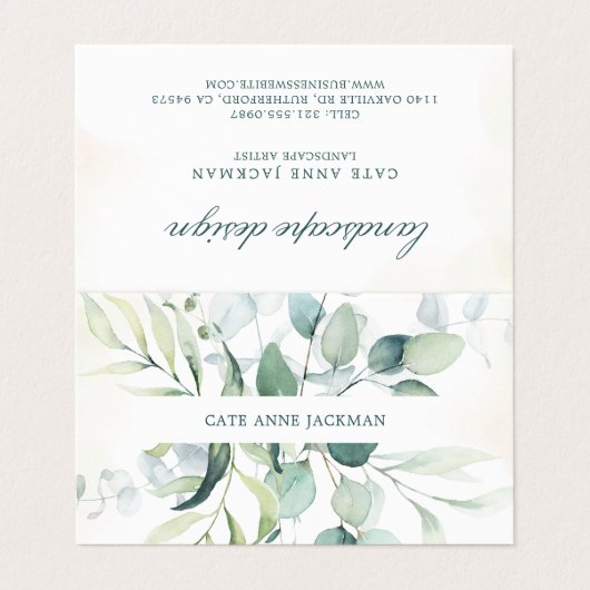 Modern Eucalyptus Greenery QR Code Elegant Visitenkarten (Außenseite Aufgefaltet)