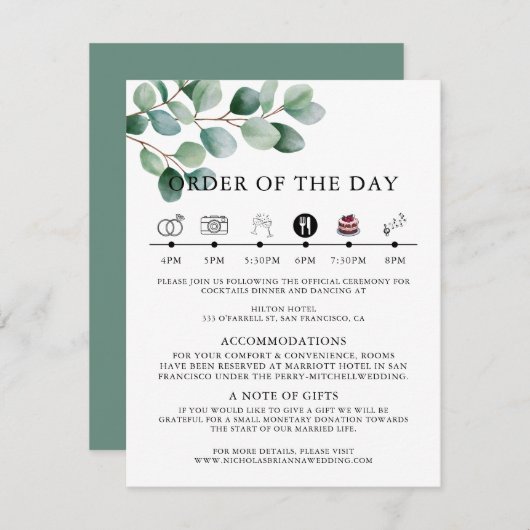 Modern Eucalyptus Greenery Wedding Begleitkarte (Vorne/Hinten)