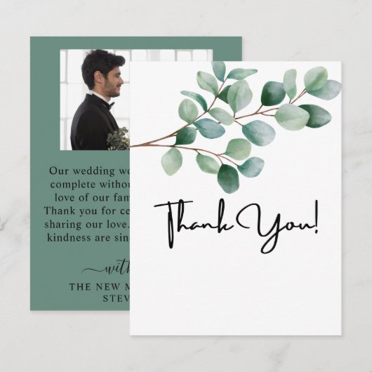 Modern Eucalyptus Greenery Wedding Dankeskarte (Vorne/Hinten)